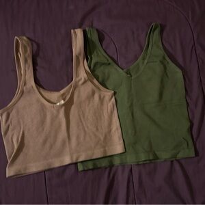 Tan and Green Ribbed Tank Tops